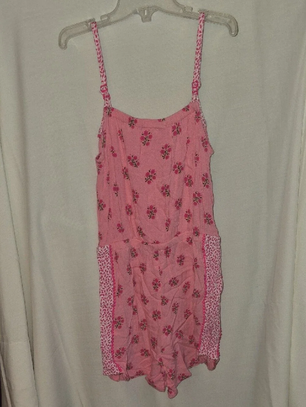 Boden Pink Floral Cami Romper with Contrast Trim